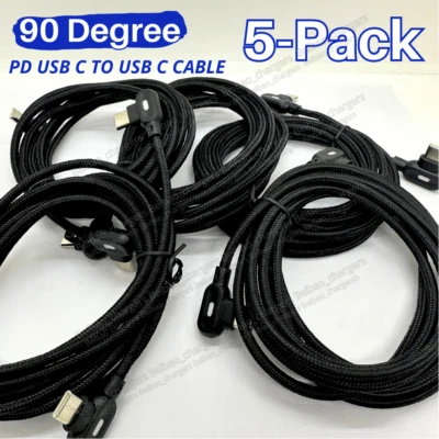 5-Pack 90-Degree Fast Charger PD Type-C Cable 6FT For Samsung iPhone 15 Pro Max - Image 1 of 4