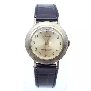 Vintage Lucerne Automatic Swiss Watch Unisex Silver Tone Steel Leather Band - Picture 1 of 8