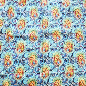 1 yard Farhana Fabric Print Concepts Gold Blue Paisley Cotton WASHED - Picture 1 of 3