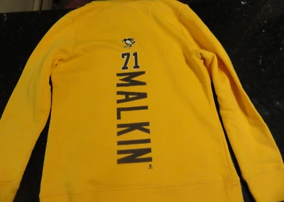 EUC Pittsburgh Penguin мальчиков с капюшоном толстовка MALKIN 71 хоккей черное золото средний - Изображение 1 из 4