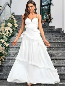 Ärmelloses Brautkleid 2025 Damen süßes figurbetontes Kleid ärmellos hohe Taille W - Bild 1 von 5