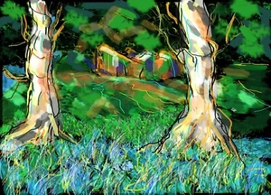 Birch Trees By The Chateau - Limited Edition Print - By F. DeTrolio  - Bild 1 von 6