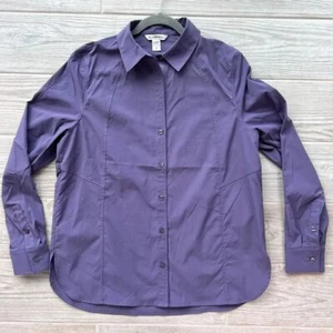 Camicia donna Athleta viola tinta unita orlo curvo manica lunga con bottoni taglia small - Foto 1 di 8