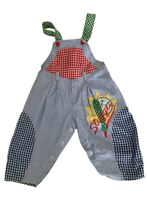 Vintage Toddler Child Overalls Pants Baby Romper Check Color block  Slugger  - Image 1 of 4