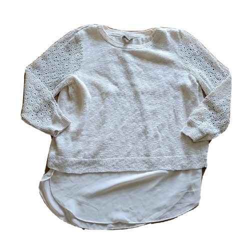 OFF WHITE Camicia donna marca Lucky taglia media bianco sporco maglia pizzo manica lino boho top