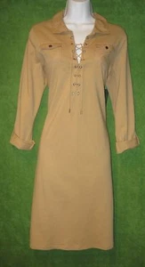 LRL Ralph Lauren khaki Stretch Baumwolle Schnürung Arbeit Sozial Kleid M 139 $ - Bild 1 von 7