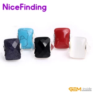 Anillo rectangular de piedra arenisca coral chakra curación joyería de plata tibetana para mujer - Imagen 1 de 34