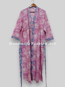Accappatoi kimono lunghi in cotone con stampa floreale blocco a mano - Foto 1 di 6