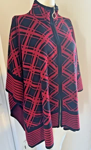 Evan Picone BLACK LABEL Full Zip Red NAVY Knit Sleeveless Jacket (L) NWOT - Picture 1 of 6