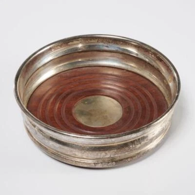 Prato de prata e madeira vintage champanhe montanha-russa 5,25"dia - Imagem 1 de 4