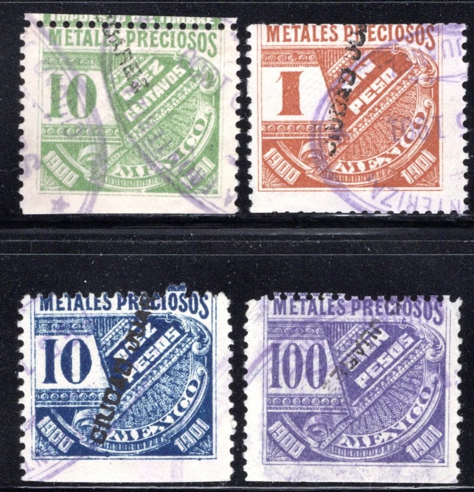 MP21-MP24, México, Juego de 4 sellos de 10c, 1P, 10P y 100P, 1900-1901, Precioso Foto 1 de 1