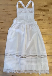 Vintage Paper White Linen Handmade Lace Embroidered Apron - Picture 1 of 7