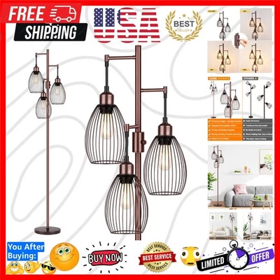 Dimmable Floor Lamp, 3 x 800LM LED Edison Bulbs Included, Farmhouse Industria... - Image 1 of 4