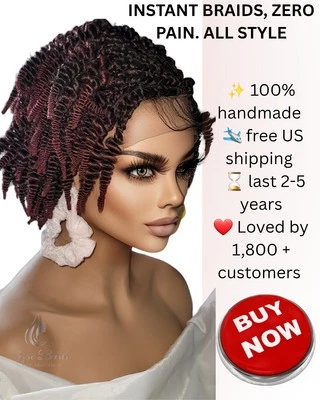 Peruca trançada curta Kinky Twist | Ombre feita à mão renda completa | Aparência natural sem cola - Imagem 1 de 4
