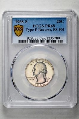 1968 S 25C Proof Washington Quarter PCGS PR 68 FS-901 Type E Reverse Pop 2/1 - Image 1 of 2