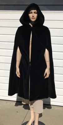 VTG Goldberry Black Velvet Hooded Gothic Cape Opera Cloak O/S - Image 1 of 4