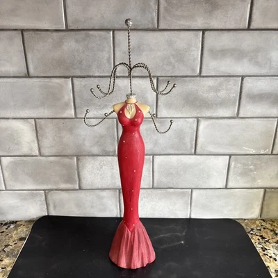 Soporte de exhibición de maniquí de vestido rojo con soporte para joyas Foto 1 de 4