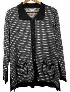 Exclusively Misook Button Front Cardigan Sweater Jacket Black White Sz L Career - Picture 1 of 7