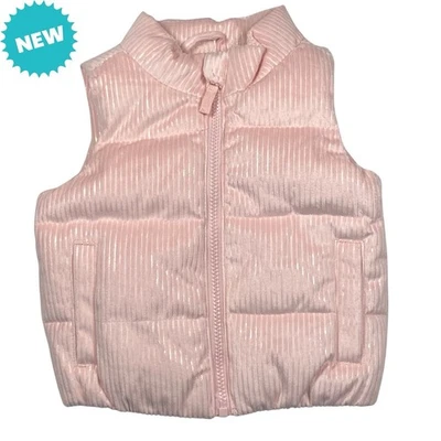 Chaleco acolchado Okie Dokie bebé niña talla 12M cremallera completa bolsillos rosas NUEVO Foto 1 de 4