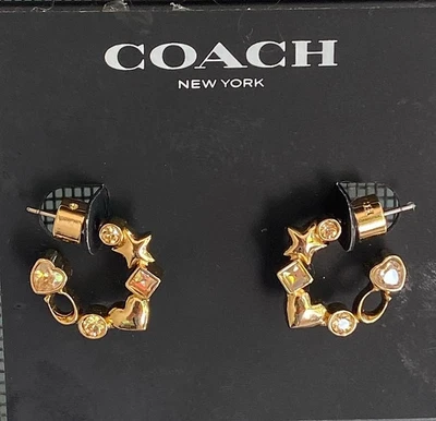 💝NUEVOS Pendientes Huggies Auténticos COACH Piedra Imitación Firma Estrella Dije $95 Foto 1 de 4