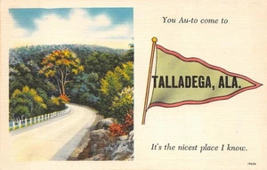 Talladega, Alabama Greetings banderín escena de carretera ca 1940 postal de colección - Imagen 1 de 1