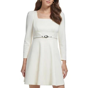 DKNY Womens Ivory Square Neck Short Cocktail Mini Dress Petites 8P BHFO 2166 - Picture 1 of 3