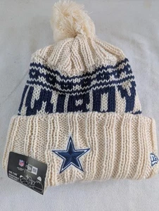 New Era NFL Dallas Cowboys Football Knit Pom Pom Beanie Hat Blue, White Cream - Picture 1 of 3