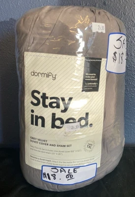 Twin / Twin XL - Gray Velvet Duvet Cover and Sham Set - By Dormify - Image 1 of 4