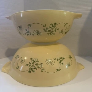 Pyrex Shenandoah Cenicienta Anidación Cuencos Mezcladores 443 444 Amarillo Verde Flor - Imagen 1 de 12
