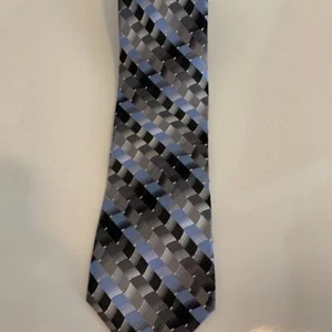 Van Heusen Mens Necktie Geometric Blue Gray Black Pure Silk Standard Classic - Picture 1 of 4