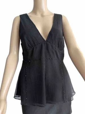 David Meister Top Black Chiffon In Size 8, Nice Details, In Great Condition - Image 1 of 4