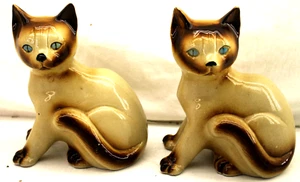 Sehr elegante 50er Jahre MCM 2 Stück 7" Siam Keramik Katze Statuen Made in Brazil! - Bild 1 von 6