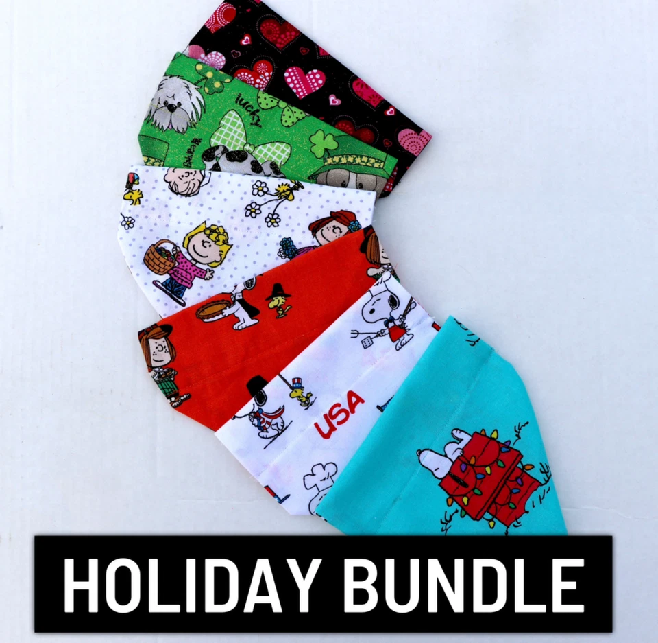 XS Pacote de Férias de 6 Bandanas Slip over the coleira, babadores de cachecol, presente para animais de estimação, gato - Imagem 1 de 2