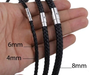 Black Brown Braided Cord Faux Leather Magnetic Stainless Steel Bracelet Necklace - Picture 1 of 22