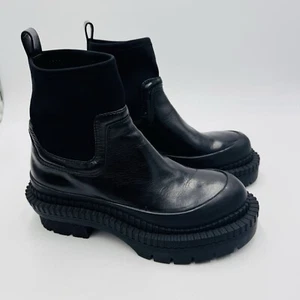 Zara Leather Lug Black Ankle Boots Size 36 EU Women US 5.5 - Picture 1 of 11