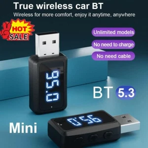 USB Bluetooth 5.3 Wireless Car FM Transmitter Aux Stereo Audio Receiver Adapter - Picture 1 of 12