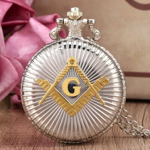 Reloj Bolsillo Masónico Cuadrado y Brújulas Símbolos Masón Tono Plata - Imagen 1 de 10