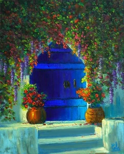 MAX COLE ART oil painting landscape signed vintage Like impressionism blue door - Picture 1 of 8