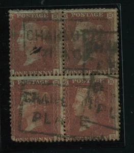 GREAT BRITAIN LINE ENGRAVED PENNY RED SCOTLAND EDINBURGH CHARLOTTE PLACE BLK/4 - Picture 1 of 2