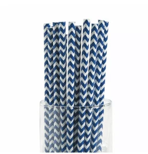 Navy Blue Chevron Paper Straws - Birthday Baby Shower Party Supplies - 24 Pieces - Picture 1 of 1