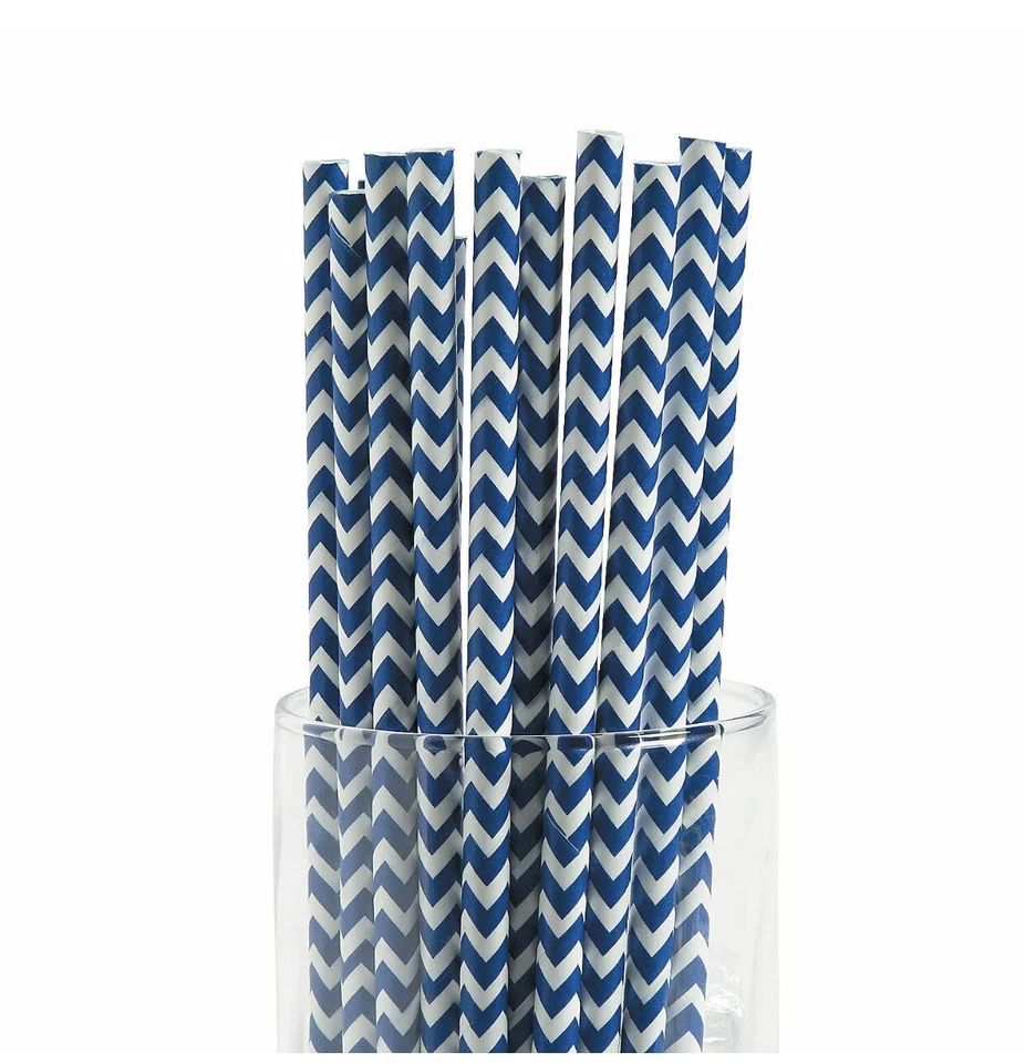 Navy Blue Chevron Paper Straws - Birthday Baby Shower Party Supplies - 24 Pieces Foto 1 de 1