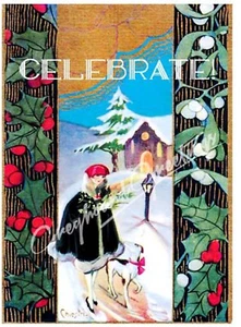 Vintage Altered Art Greyhound and Lady Celebrate Cards - Set/4 w Env - Picture 1 of 2