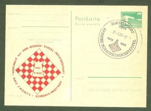 Germany-DDR 1983 Chess postmark CKM 8348 Borstendorf on souvenir postcard A - Picture 1 of 1