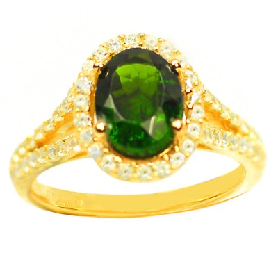 Anillo de plata enchapado en oro de circonita cúbica y diopsido cromado De Buman 2,77 ctw, tamaño 7,5  Foto 1 de 4