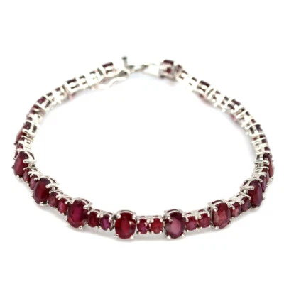 925 Sterlingsilber Weiß Vergoldet 5 x 7 - 3 x 4 Mm. Rot Rubin Armband 19.1cm - Bild 1 von 4