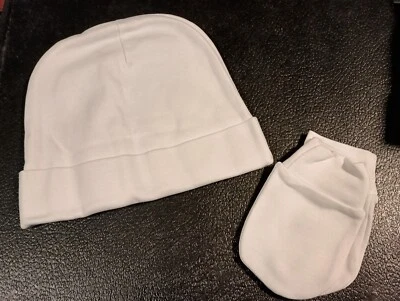 100% Cotton Knit Newborn Infant Baby Beanie Hat & Mittens Set-NEW Boys & Girls - Image 1 of 4