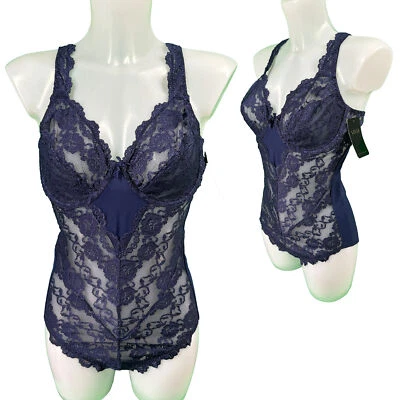 Sassa Damen Body mit Bügel 904 aus Mikrofaser und Spitze Gr. 75C Nachtblau - Bild 1 von 4