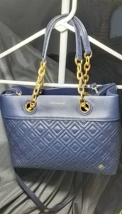 NWOT Tory Burch Fleming tote Quilted blue Leather crossbody - Picture 1 of 15