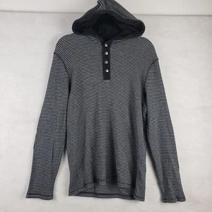 Michael Kors Men's L Hooded Henley Knit Sweater Gray Stripes Cozy Winter Casual - Picture 1 of 9