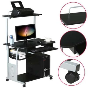 Metal Portable Computer Desk with 4 Storage Shelves Keyboard Tray Home Office - Picture 1 of 7